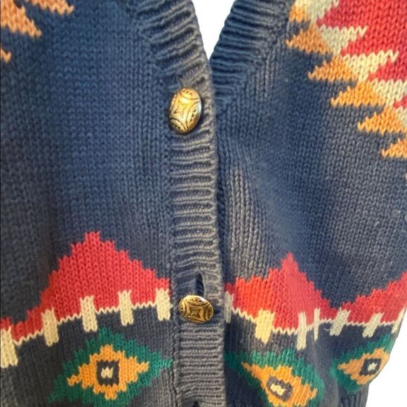 Vintage Nuovo Southwestern Knit 3 Button Cardigan Sweater Womens Medium Blue Pin - Picture 3 of 10